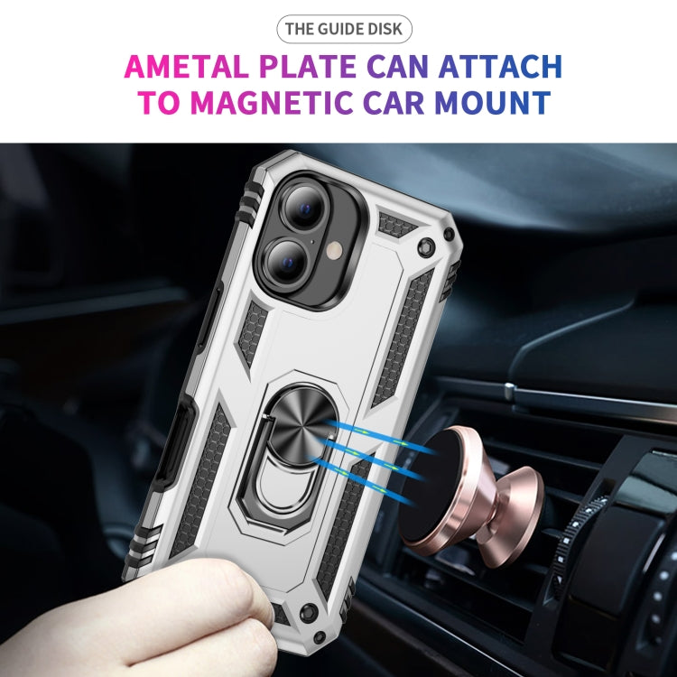 For iPhone 16 Shockproof TPU Hybrid PC Phone Case with Holder(Silver) - free shipping - PMC TechLife - Order now!