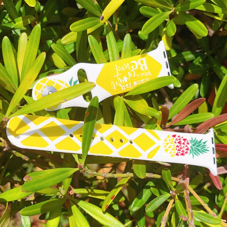 For Apple Watch SE 2023 44mm Embossed Color Printed Silicone Watch Band(Pineapple) - Watch Bands by PMc TechLife | Online Shopping South Africa | PMc TechLife | Buy Now Pay Later Mobicred