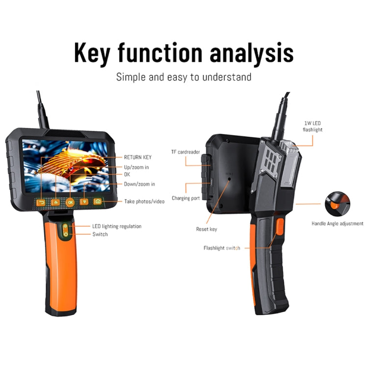 T27 5 inch IPS Color Screen 5.5mm Dual Camera Handheld Hard Cable HD Industrial Endoscope, Length:5m(Orange Black) -  by PMC TechLife | Online Shopping South Africa | PMC TechLife | Buy Now Pay Later Mobicred