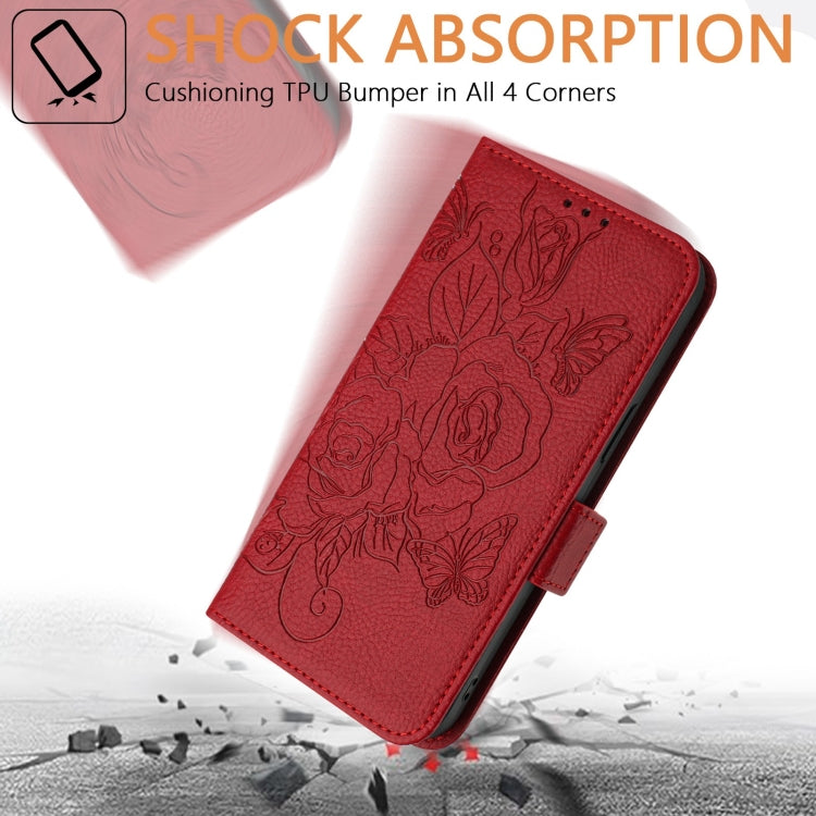 For Samsung Galaxy S25 5G Embossed Rose RFID Anti-theft Leather Phone Case(Red) - Galaxy S25 5G Cases by PMC Jewellery | Online Shopping South Africa | PMC Jewellery | Buy Now Pay Later Mobicred