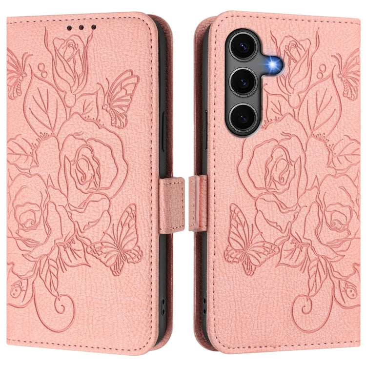 For Samsung Galaxy S25+ 5G Embossed Rose RFID Anti-theft Leather Phone Case(Pink) - Galaxy S25+ 5G Cases by PMC Jewellery | Online Shopping South Africa | PMC Jewellery | Buy Now Pay Later Mobicred