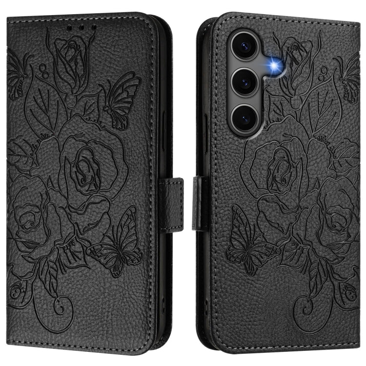 For Samsung Galaxy S25+ 5G Embossed Rose RFID Anti-theft Leather Phone Case(Black) - Galaxy S25+ 5G Cases by PMC Jewellery | Online Shopping South Africa | PMC Jewellery | Buy Now Pay Later Mobicred
