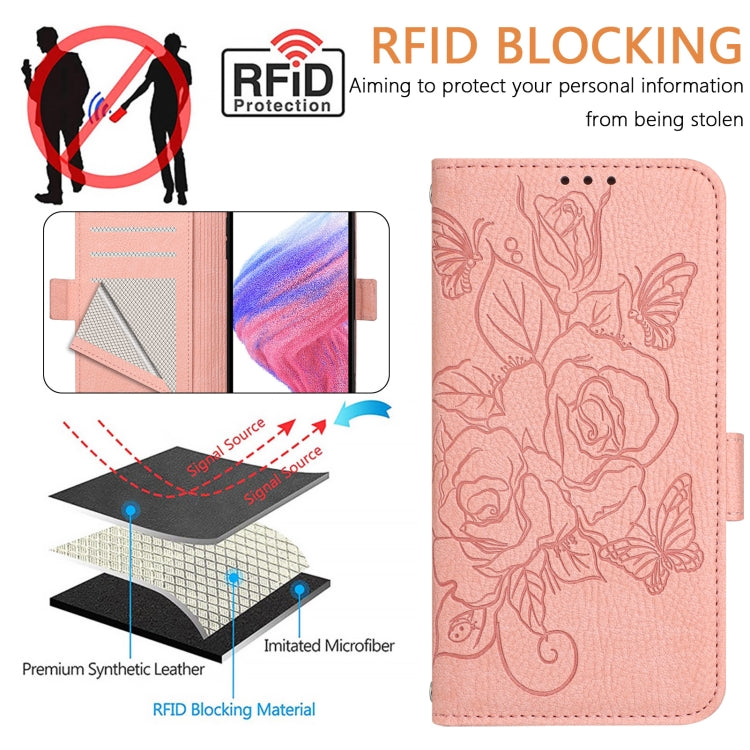 For Samsung Galaxy S25 Ultra 5G Embossed Rose RFID Anti-theft Leather Phone Case(Pink) - Galaxy S25 Ultra 5G Cases by PMC Jewellery | Online Shopping South Africa | PMC Jewellery | Buy Now Pay Later Mobicred