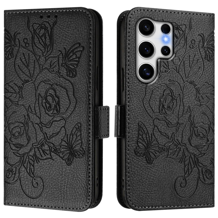 For Samsung Galaxy S25 Ultra 5G Embossed Rose RFID Anti-theft Leather Phone Case(Black) - Galaxy S25 Ultra 5G Cases by PMC Jewellery | Online Shopping South Africa | PMC Jewellery | Buy Now Pay Later Mobicred