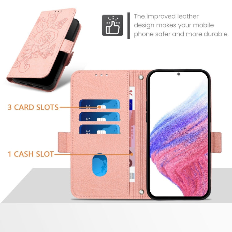 For Blackview A52 Embossed Rose RFID Anti-theft Leather Phone Case(Pink) - More Brand by PMC TechLife | Online Shopping South Africa | PMC TechLife | Buy Now Pay Later Mobicred