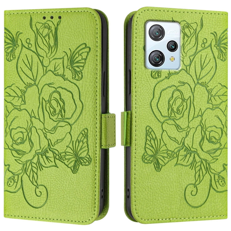 For Blackview A53 Embossed Rose RFID Anti-theft Leather Phone Case(Green) - More Brand by PMC TechLife | Online Shopping South Africa | PMC TechLife | Buy Now Pay Later Mobicred