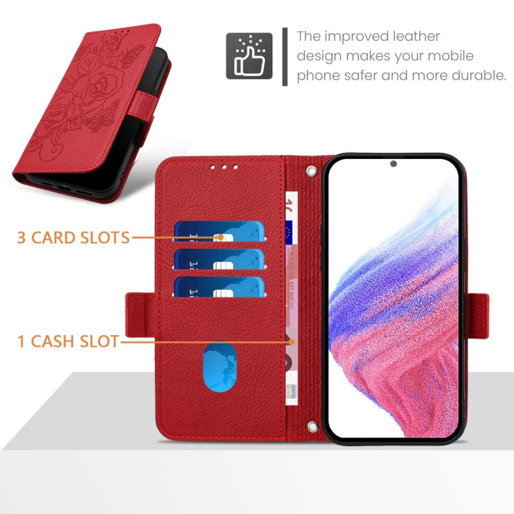 For Blackview A53 Embossed Rose RFID Anti-theft Leather Phone Case(Red) - More Brand by PMC TechLife | Online Shopping South Africa | PMC TechLife | Buy Now Pay Later Mobicred
