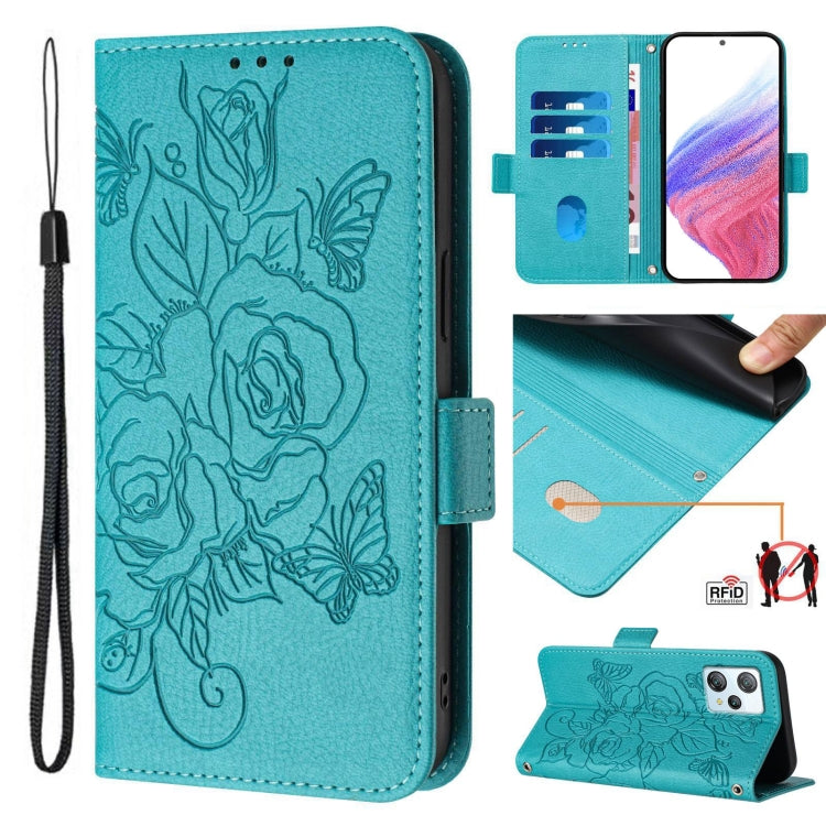 For Blackview A53 Embossed Rose RFID Anti-theft Leather Phone Case(Light Blue) - free shipping - PMC TechLife - Order now!