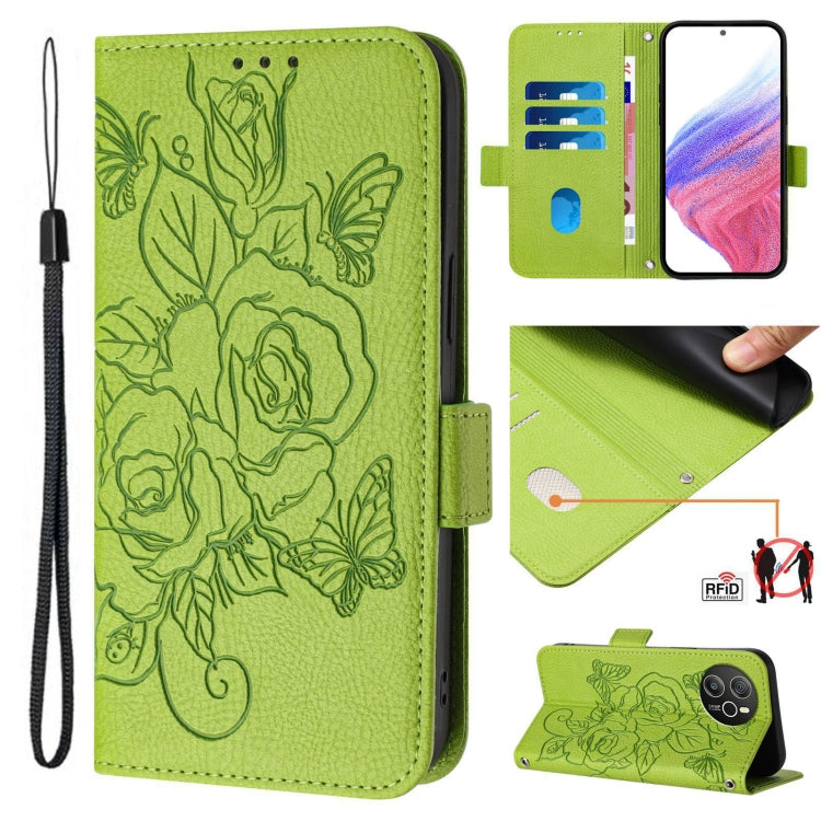 For Blackview Shark 8 Embossed Rose RFID Anti-theft Leather Phone Case(Green) - More Brand by PMC TechLife | Online Shopping South Africa | PMC TechLife | Buy Now Pay Later Mobicred