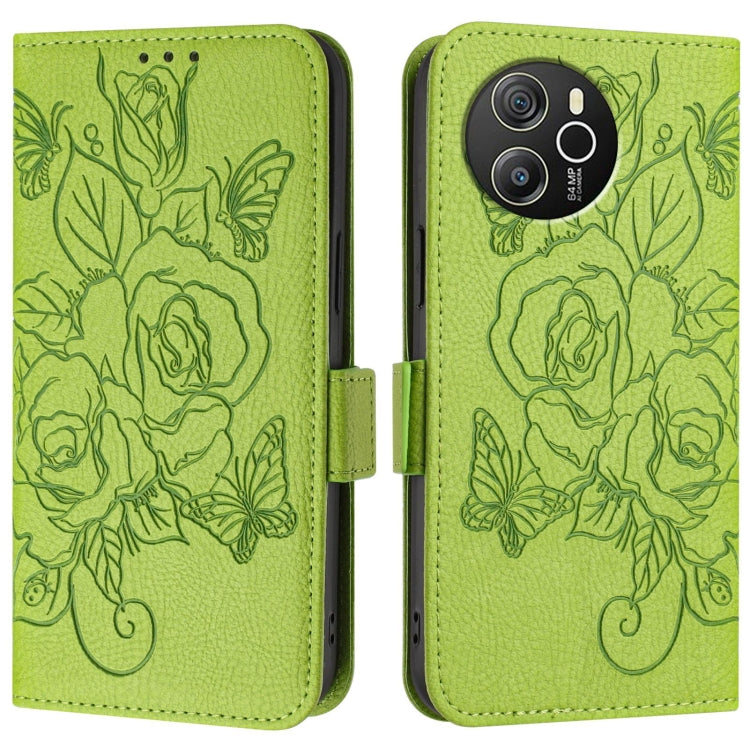 For Blackview Shark 8 Embossed Rose RFID Anti-theft Leather Phone Case(Green) - More Brand by PMC TechLife | Online Shopping South Africa | PMC TechLife | Buy Now Pay Later Mobicred
