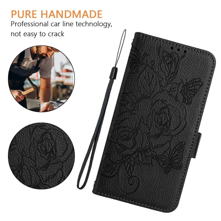For Blackview WAVE 6C Embossed Rose RFID Anti-theft Leather Phone Case(Black) - More Brand by PMC TechLife | Online Shopping South Africa | PMC TechLife | Buy Now Pay Later Mobicred