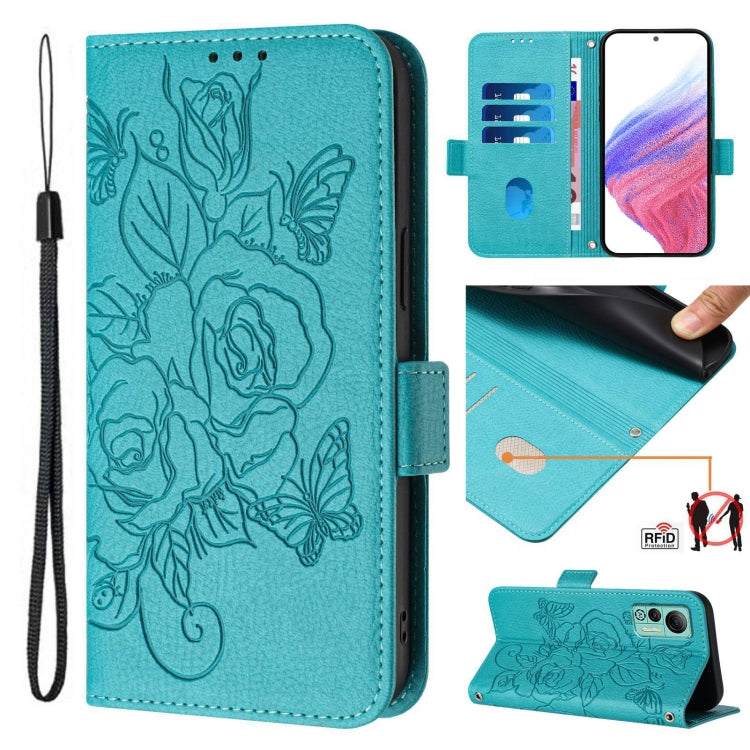 For Ulefone Note 14 Embossed Rose RFID Anti-theft Leather Phone Case(Light Blue) - Ulefone Cases by PMC Jewellery | Online Shopping South Africa | PMC Jewellery | Buy Now Pay Later Mobicred