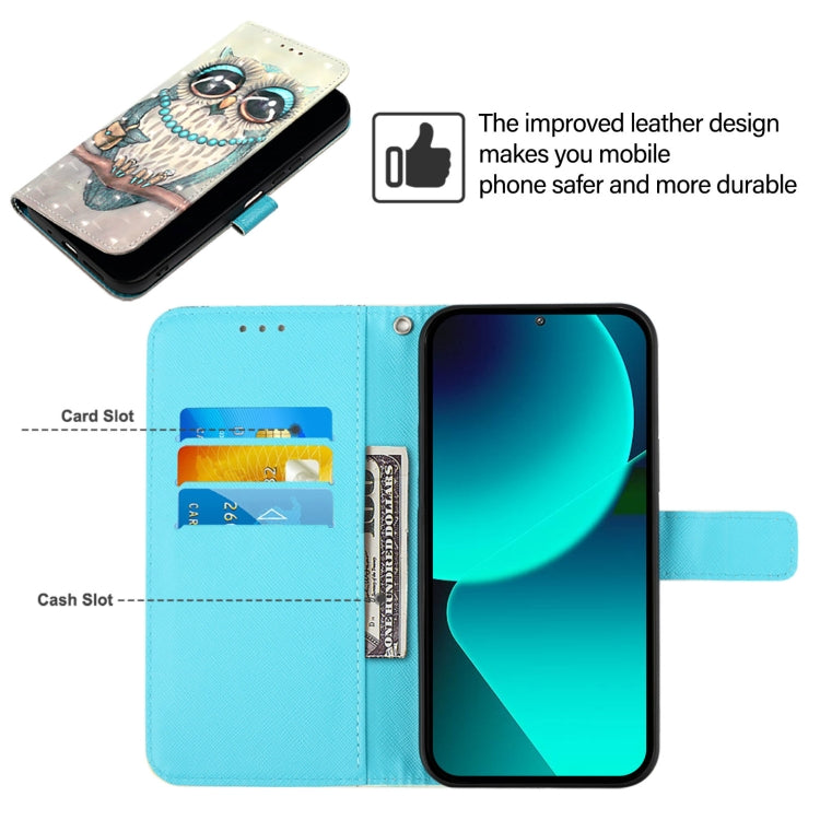 For Google Pixel 9 3D Painting Horizontal Flip Leather Phone Case(Grey Owl) - Google Cases by PMC TechLife | Online Shopping South Africa | PMC TechLife | Buy Now Pay Later Mobicred