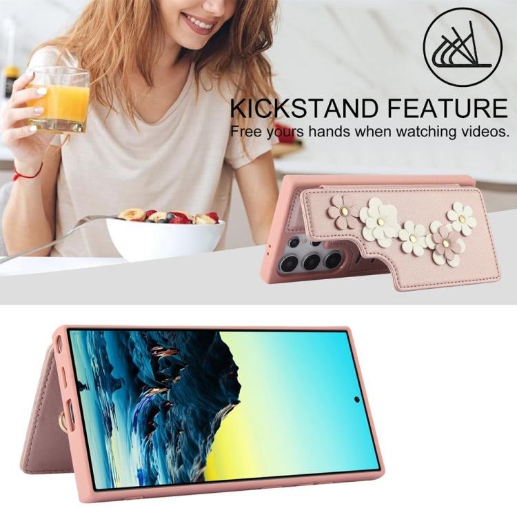 For Samsung Galaxy S25 Ultra 5G Crossbody Flower Pattern Leather Phone Case(Rose Gold) - free shipping - PMC Jewellery - Order now!