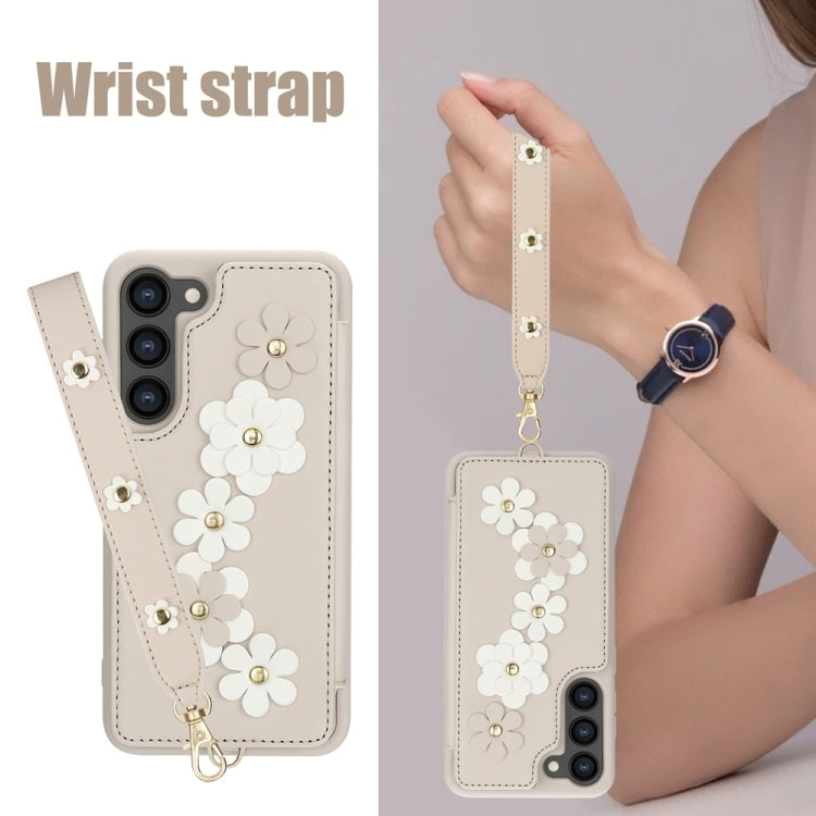 For Samsung Galaxy S25+ 5G Crossbody Flower Pattern Leather Phone Case(White) - free shipping - PMC Jewellery - Order now!