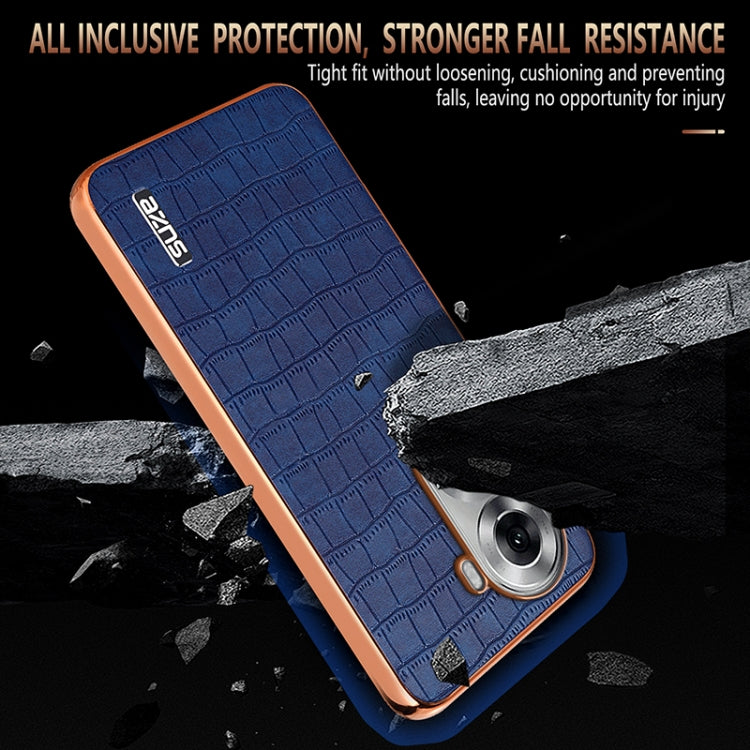 For OPPO Reno11 Global AZNS Electroplated Frame Crocodile Texture Full Coverage Phone Case(Blue) - OPPO Cases by AZNS | Online Shopping South Africa | PMC Jewellery | Buy Now Pay Later Mobicred
