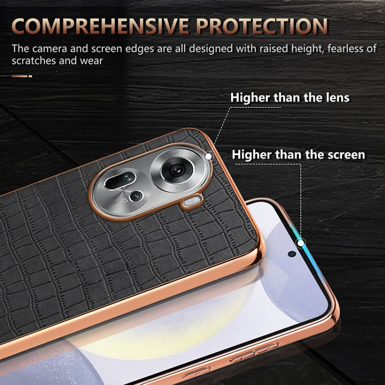 For OPPO Reno11 Global AZNS Electroplated Frame Crocodile Texture Full Coverage Phone Case(White) - OPPO Cases by AZNS | Online Shopping South Africa | PMC Jewellery | Buy Now Pay Later Mobicred