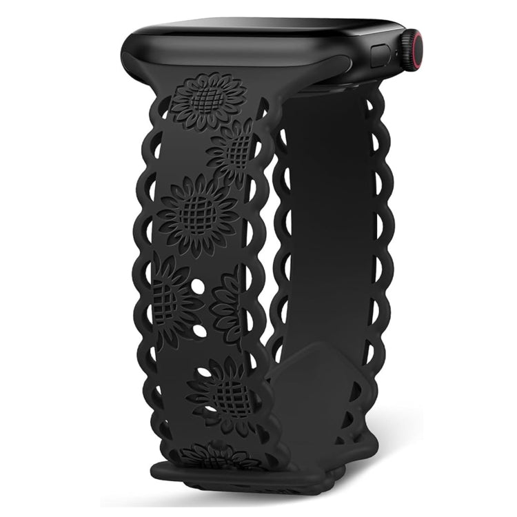 For Apple Watch SE 2023 44mm Lace Sunflower Embossed Silicone Watch Band(Black) - Watch Bands by PMc TechLife | Online Shopping South Africa | PMc TechLife | Buy Now Pay Later Mobicred