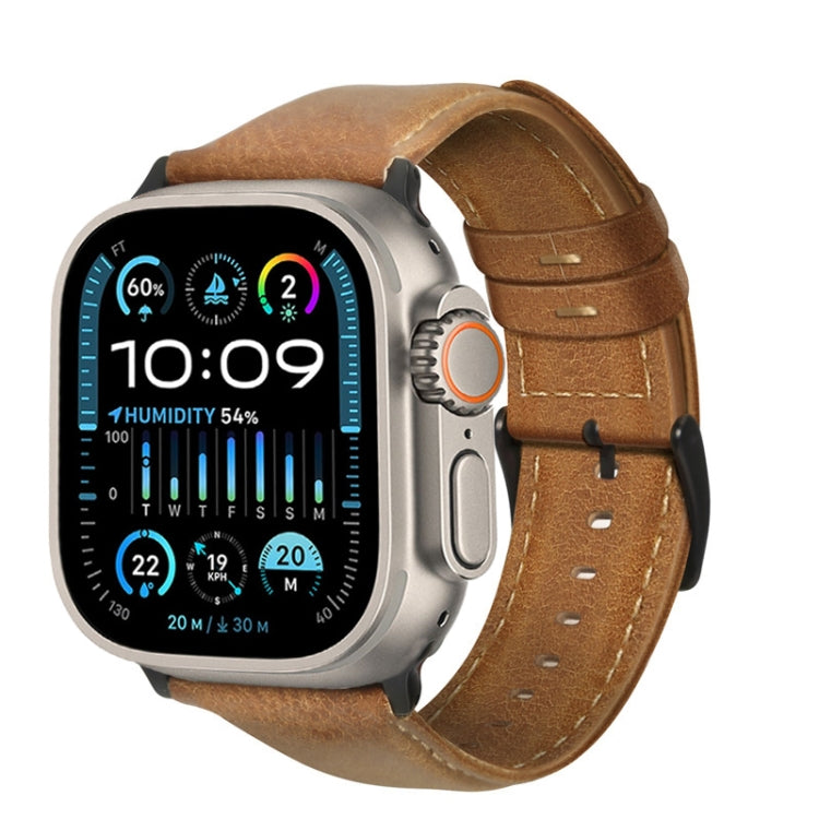 For Apple Watch Ultra 2 49mm Oil Wax Genuine Leather Watch Band(Yellow Brown) - Watch Bands by PMC TechLife | Online Shopping South Africa | PMC TechLife | Buy Now Pay Later Mobicred