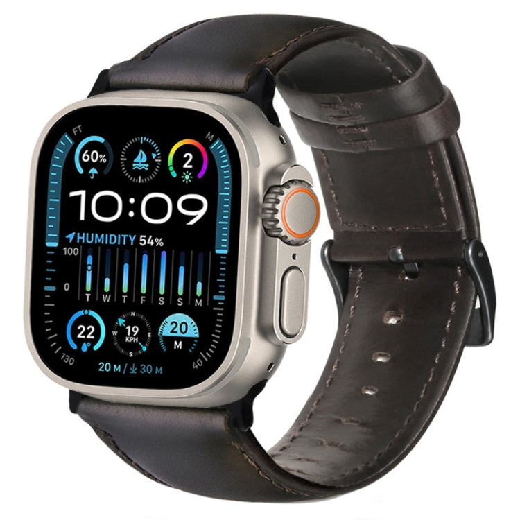 For Apple Watch Ultra 2 49mm Oil Wax Genuine Leather Watch Band(Dark Brown) - Watch Bands by PMC TechLife | Online Shopping South Africa | PMC TechLife | Buy Now Pay Later Mobicred
