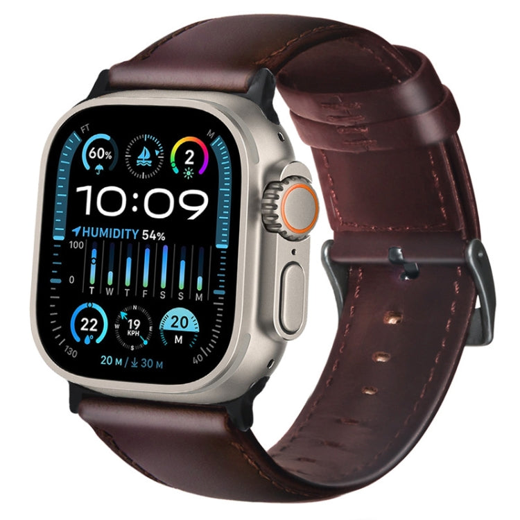 For Apple Watch Ultra 49mm Oil Wax Genuine Leather Watch Band(Red Brown) - Watch Bands by PMC TechLife | Online Shopping South Africa | PMC TechLife | Buy Now Pay Later Mobicred