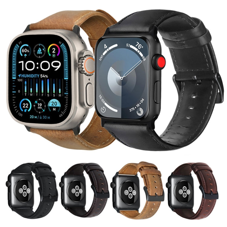 For Apple Watch Ultra 2 49mm Oil Wax Genuine Leather Watch Band(Dark Brown) - Watch Bands by PMC TechLife | Online Shopping South Africa | PMC TechLife | Buy Now Pay Later Mobicred