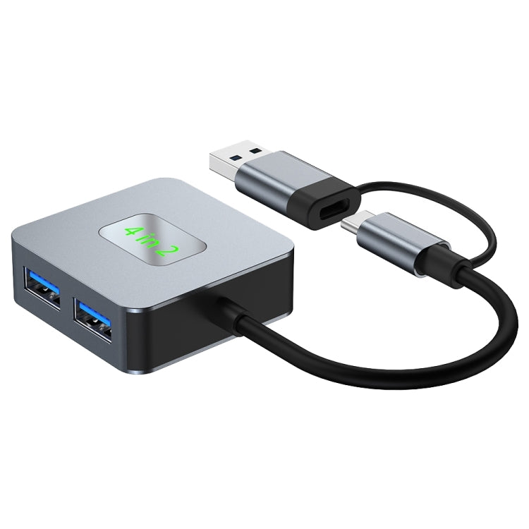 BYL-2320 4 in 2 USB + USB-C / Type-C to USB 3.2 4 Port HUB Adapter(Grey) - USB 3.0 HUB by PMC Jewellery | Online Shopping South Africa | PMC Jewellery | Buy Now Pay Later Mobicred