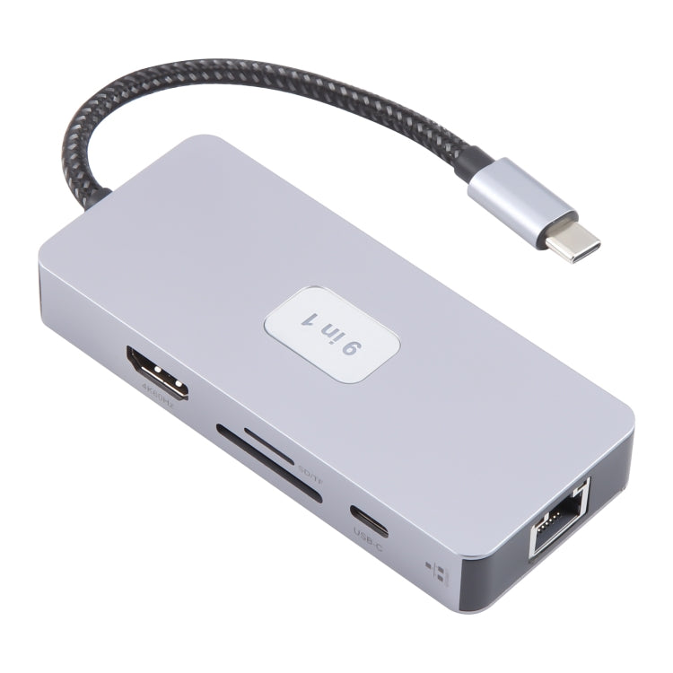 BYL-2318 9 in 1 USB-C / Type-C to USB3.0+Type-C+1000M Ethernet+HDTV+SD / TF Dual Card Slot Docking Station(Grey) - USB HUB by PMC Jewellery | Online Shopping South Africa | PMC Jewellery | Buy Now Pay Later Mobicred