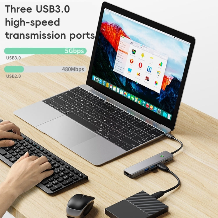 BYL-2319 5 in 1 USB-C / Type-C to USB3.0+USB-C / Type-C+HDTV Multi-function Docking Station(Grey) - USB HUB by PMC Jewellery | Online Shopping South Africa | PMC Jewellery | Buy Now Pay Later Mobicred