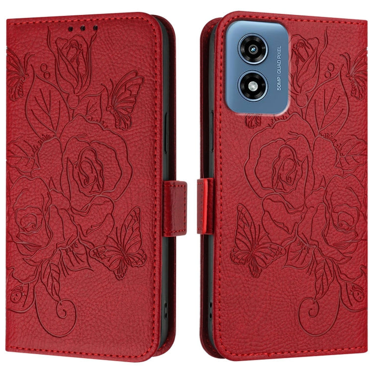 For Motorola Moto G Play 5G / G 5G 2024 Embossed Rose RFID Anti-theft Leather Phone Case(Red) - Motorola Cases by PMC Jewellery | Online Shopping South Africa | PMC Jewellery | Buy Now Pay Later Mobicred