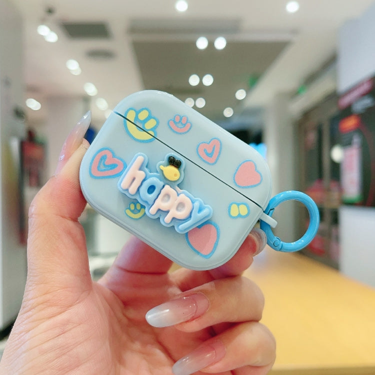 For AirPods Pro 2 Fresh 3D Text Skin Feel Earbuds Box PC Case(Blue) - For AirPods Pro 2 by PMC Jewellery | Online Shopping South Africa | PMC Jewellery | Buy Now Pay Later Mobicred