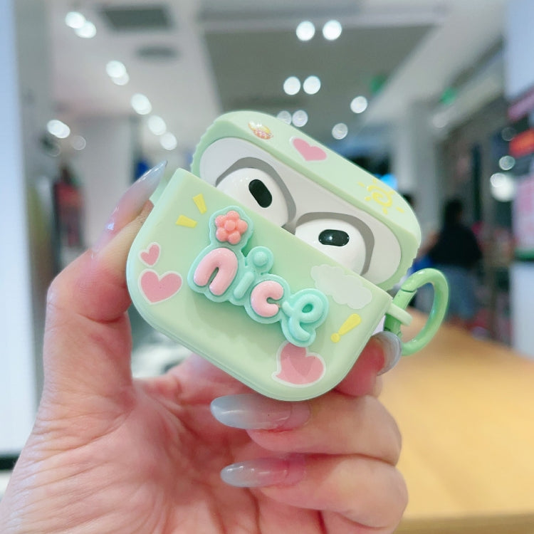 For AirPods Pro 2 Fresh 3D Text Skin Feel Earbuds Box PC Case(Green) - For AirPods Pro 2 by PMC Jewellery | Online Shopping South Africa | PMC Jewellery | Buy Now Pay Later Mobicred
