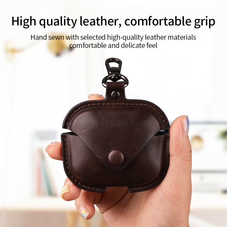 For Redmi Buds 5 / 6S Business Leather Earphone Protective Case with Hook(Green) - Xiaomi Earphone Case by PMC Jewellery | Online Shopping South Africa | PMC Jewellery | Buy Now Pay Later Mobicred