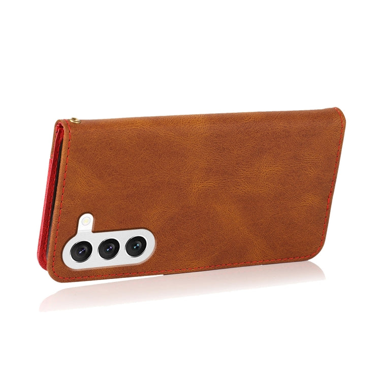 For Samsung Galaxy S25+ 5G Dual-color Stitching Leather Phone Case(Brown Red) - Galaxy S25+ 5G Cases by PMC Jewellery | Online Shopping South Africa | PMC Jewellery | Buy Now Pay Later Mobicred