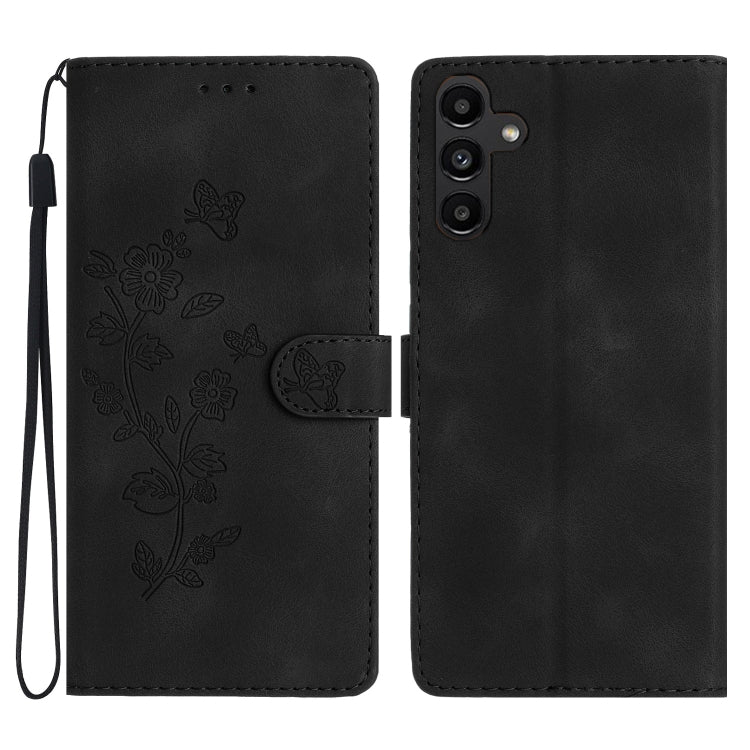For Samsung Galaxy S25 5G Flower Butterfly Embossing Pattern Leather Phone Case(Black) - free shipping - PMC Jewellery - Order now!