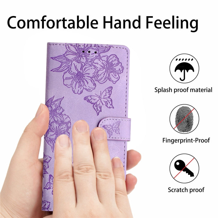 For Samsung Galaxy S25 5G Cherry Blossom Butterfly Skin Feel Embossed PU Phone Case(Purple) - Galaxy S25 5G Cases by PMC Jewellery | Online Shopping South Africa | PMC Jewellery | Buy Now Pay Later Mobicred
