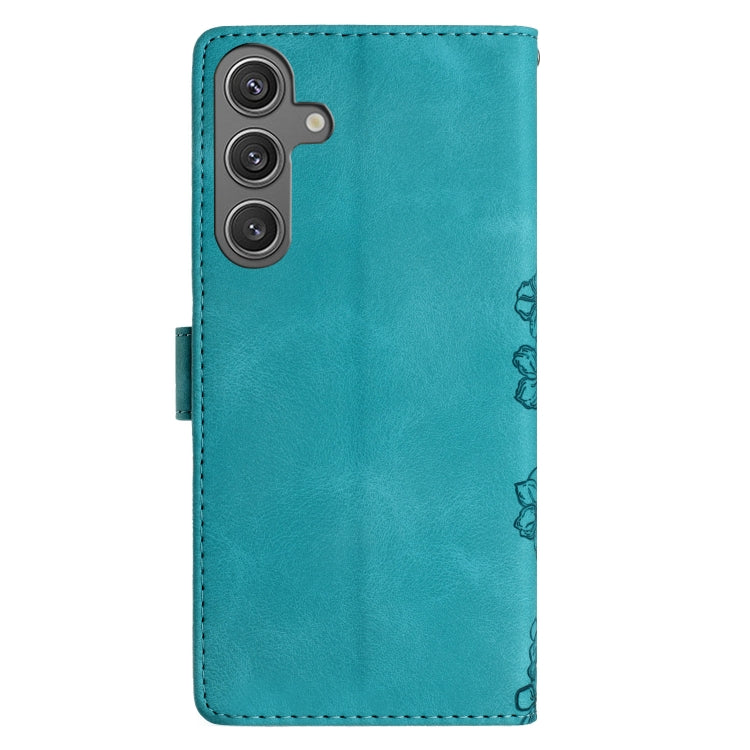 For Samsung Galaxy S25 5G Cherry Blossom Butterfly Skin Feel Embossed PU Phone Case(Green) - Galaxy S25 5G Cases by PMC Jewellery | Online Shopping South Africa | PMC Jewellery | Buy Now Pay Later Mobicred