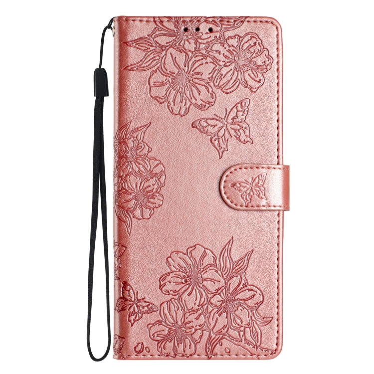 For Samsung Galaxy S25 5G Cherry Blossom Butterfly Skin Feel Embossed PU Phone Case(Rose Gold) - Galaxy S25 5G Cases by PMC TechLife | Online Shopping South Africa | PMC TechLife | Buy Now Pay Later Mobicred