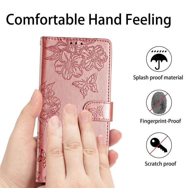 For Samsung Galaxy S25 5G Cherry Blossom Butterfly Skin Feel Embossed PU Phone Case(Rose Gold) - Galaxy S25 5G Cases by PMC TechLife | Online Shopping South Africa | PMC TechLife | Buy Now Pay Later Mobicred
