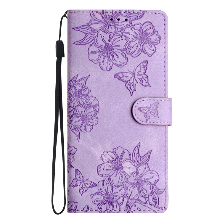 For Samsung Galaxy S25+ 5G Cherry Blossom Butterfly Skin Feel Embossed PU Phone Case(Purple) - Galaxy S25+ 5G Cases by PMC Jewellery | Online Shopping South Africa | PMC Jewellery | Buy Now Pay Later Mobicred