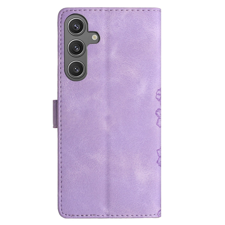 For Samsung Galaxy S25+ 5G Cherry Blossom Butterfly Skin Feel Embossed PU Phone Case(Purple) - Galaxy S25+ 5G Cases by PMC Jewellery | Online Shopping South Africa | PMC Jewellery | Buy Now Pay Later Mobicred
