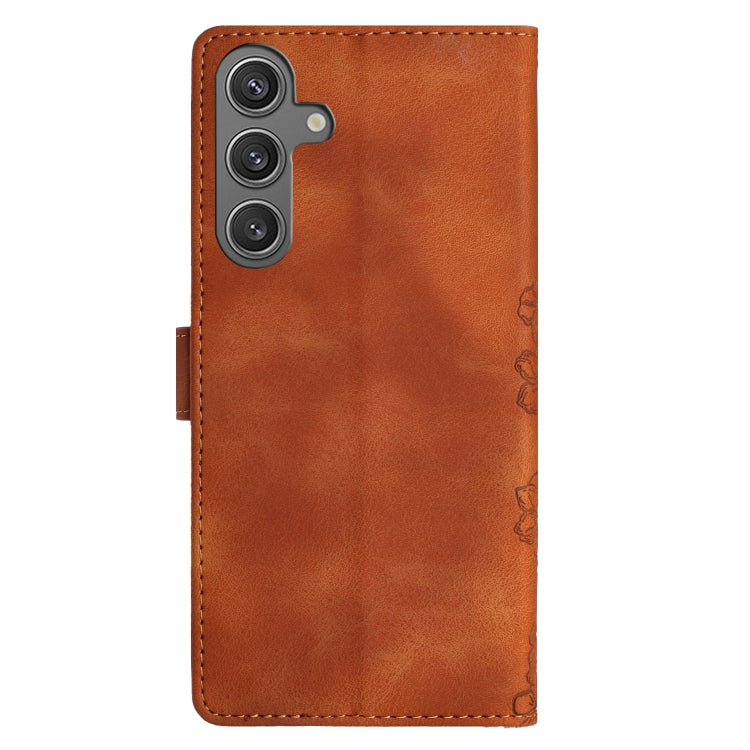 For Samsung Galaxy S25+ 5G Cherry Blossom Butterfly Skin Feel Embossed PU Phone Case(Brown) - Galaxy S25+ 5G Cases by PMC Jewellery | Online Shopping South Africa | PMC Jewellery | Buy Now Pay Later Mobicred