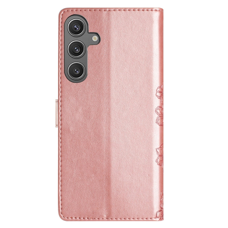 For Samsung Galaxy S25+ 5G Cherry Blossom Butterfly Skin Feel Embossed PU Phone Case(Rose Gold) - Galaxy S25+ 5G Cases by PMC TechLife | Online Shopping South Africa | PMC TechLife | Buy Now Pay Later Mobicred
