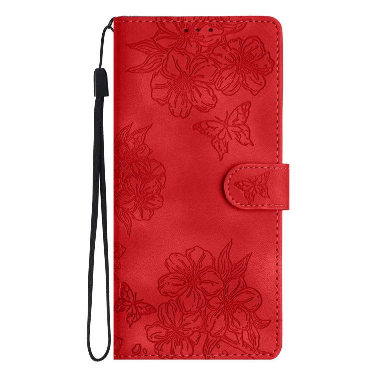 For Samsung Galaxy S25 Ultra 5G Cherry Blossom Butterfly Skin Feel Embossed PU Phone Case(Red) - Galaxy S25 Ultra 5G Cases by PMC TechLife | Online Shopping South Africa | PMC TechLife | Buy Now Pay Later Mobicred