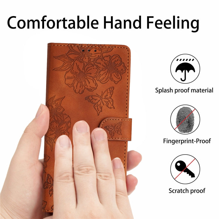 For Samsung Galaxy S25 Ultra 5G Cherry Blossom Butterfly Skin Feel Embossed PU Phone Case(Brown) - Galaxy S25 Ultra 5G Cases by PMC TechLife | Online Shopping South Africa | PMC TechLife | Buy Now Pay Later Mobicred