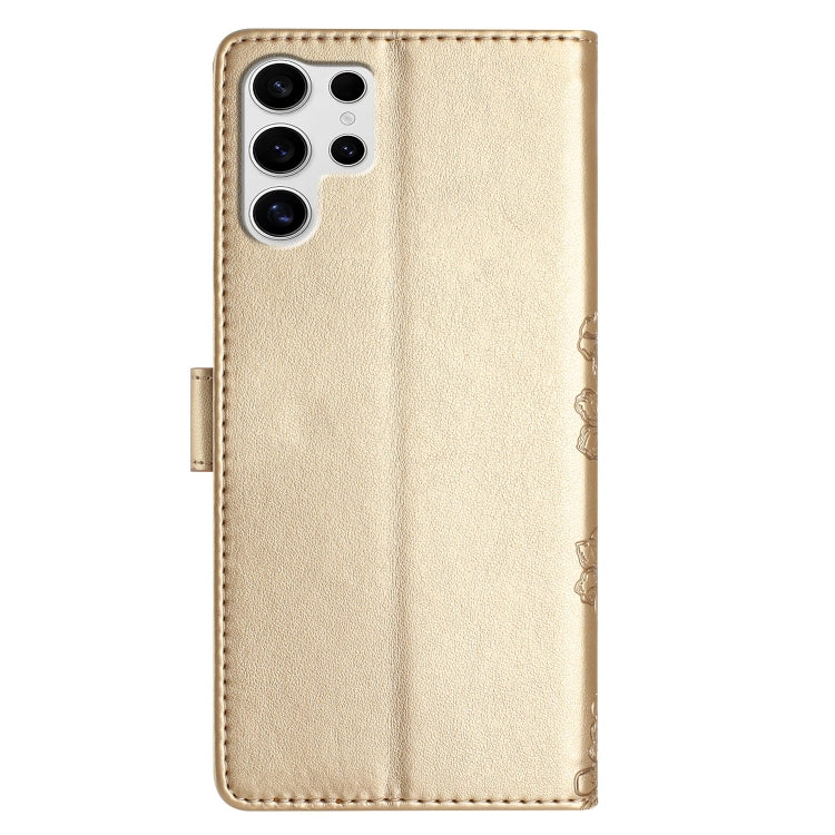 For Samsung Galaxy S25 Ultra 5G Cherry Blossom Butterfly Skin Feel Embossed PU Phone Case(Gold) - Galaxy S25 Ultra 5G Cases by PMC TechLife | Online Shopping South Africa | PMC TechLife | Buy Now Pay Later Mobicred