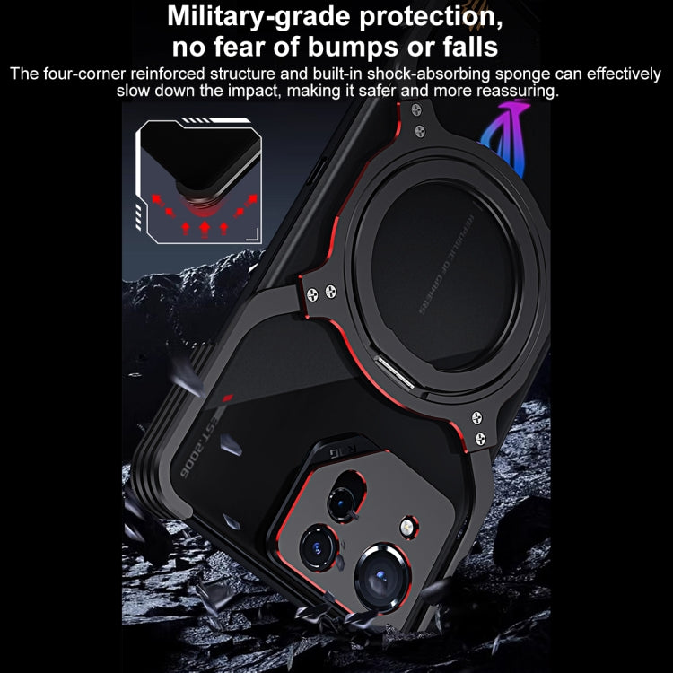 For Asus ROG Phone 8 / 8 Pro Mechanical Arm Borderless MagSafe Holder Metal Phone Case(Black Red) - ASUS Cases by PMC TechLife | Online Shopping South Africa | PMC TechLife | Buy Now Pay Later Mobicred