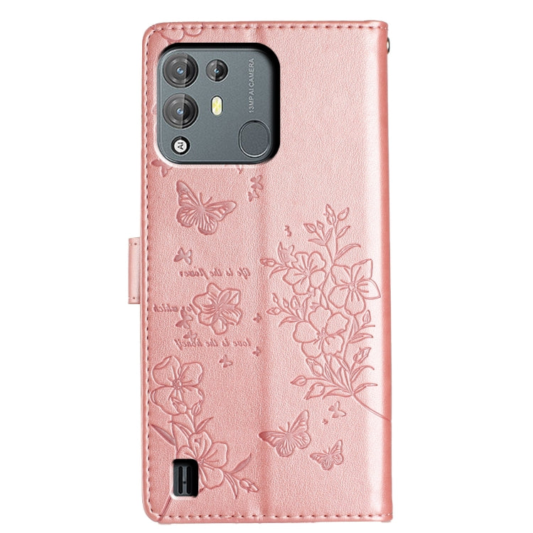 For Blackview A55 Pro Butterflies and Flowers Leather Phone Case(Rose Gold) - More Brand by PMC TechLife | Online Shopping South Africa | PMC TechLife | Buy Now Pay Later Mobicred