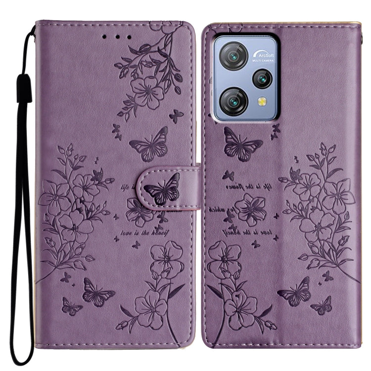 For Blackview A53 / A53 Pro Butterflies and Flowers Leather Phone Case(Purple) - More Brand by PMC TechLife | Online Shopping South Africa | PMC TechLife | Buy Now Pay Later Mobicred