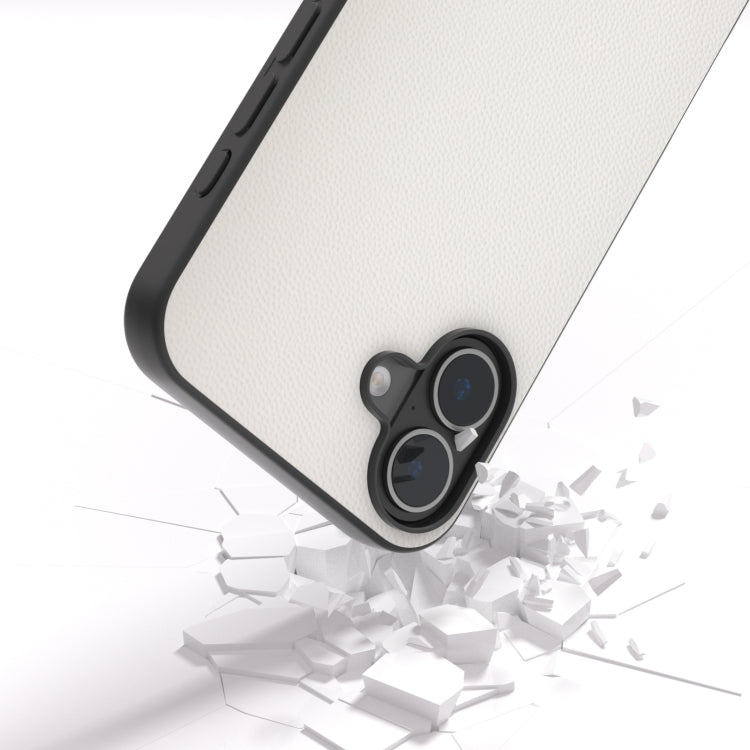 For iPhone 16 Plus ABEEL Black Frame Genuine Leather Elegant Phone Case(White) - iPhone 16 Plus Cases by PMC TechLife | Online Shopping South Africa | PMC TechLife | Buy Now Pay Later Mobicred
